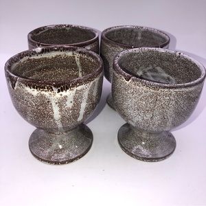 Hand Made Clay Goblets Sherbet Dishes 4” Mauve Drip Glaze. Pristine